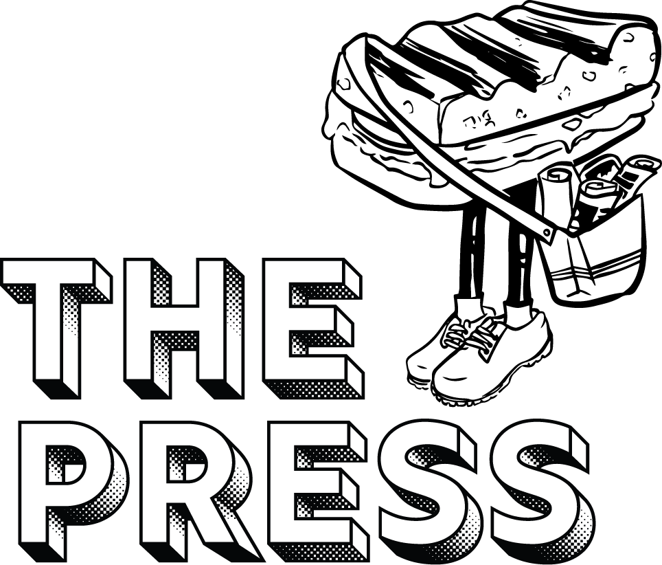logo of panini with legs that says the press